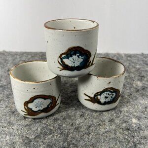 VTG Set Of 3 Otagiri Speckled Floral Poppy Japanese Stoneware Tea Cups Stackable